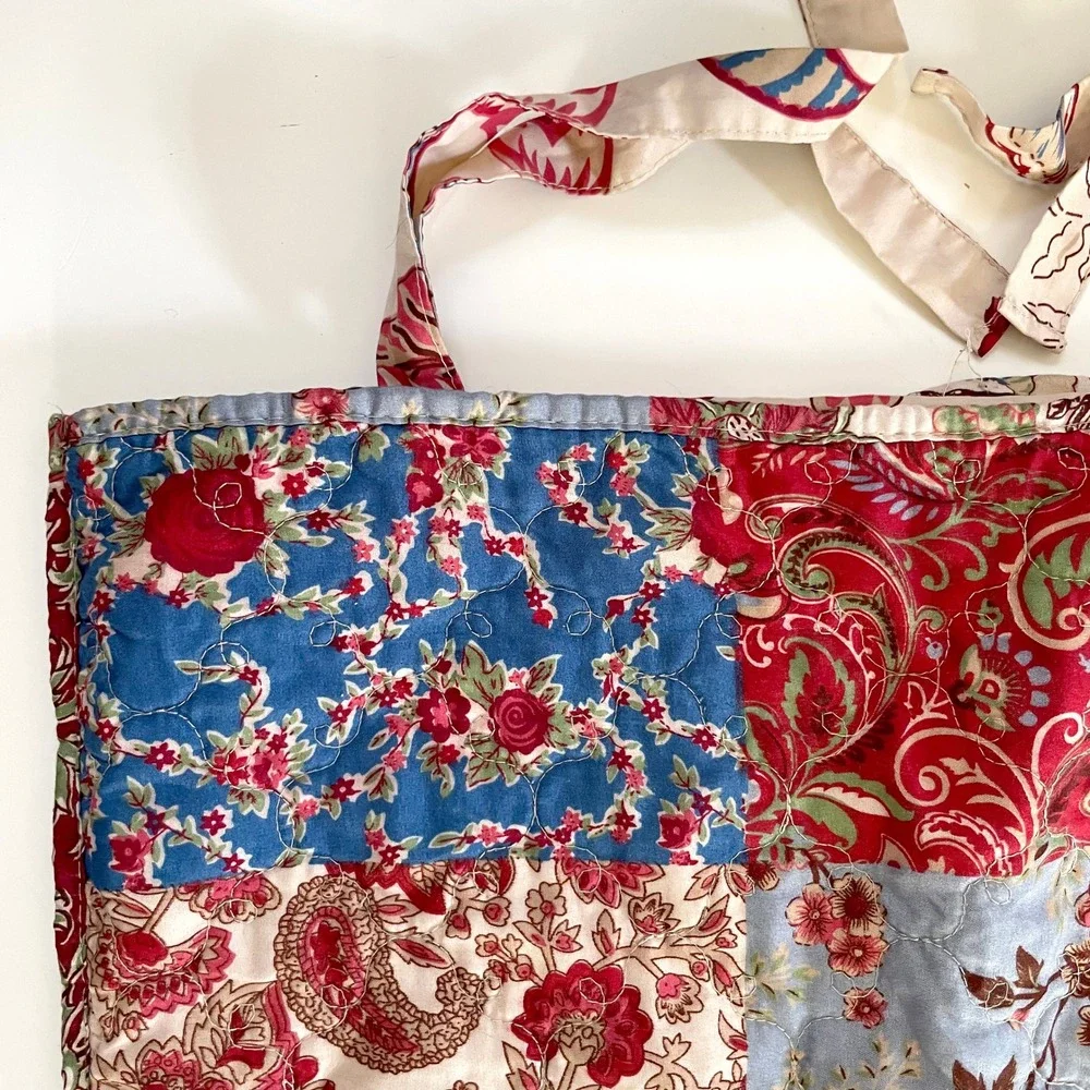 Quilted Patchwork Floral Pillow Sham Set of 4 Cottagecore Farmhouse Red Blue‎